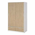 Bela/naravna garderobna omara v hrastovem dekorju z drsnimi vrati 121x200 cm Line – Tvilum