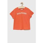 Otroška bombažna kratka majica Tommy Hilfiger oranžna barva - oranžna. Otroške lahkotna kratka majica iz kolekcije Tommy Hilfiger. Model izdelan iz pletenine, prijetne na optip. Model iz izjemno udobne, zračne tkanine.