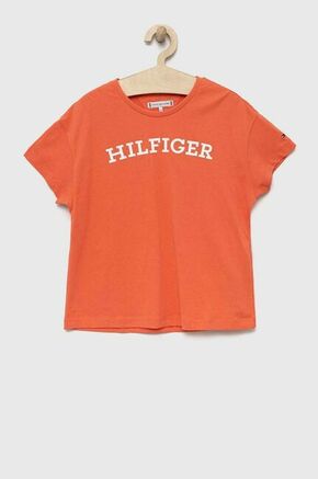 Otroška bombažna kratka majica Tommy Hilfiger oranžna barva - oranžna. Otroške lahkotna kratka majica iz kolekcije Tommy Hilfiger. Model izdelan iz pletenine