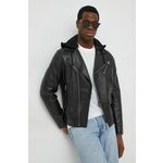 Usnjena biker jakna Karl Lagerfeld moška, črna barva - črna. Biker jakna iz kolekcije Karl Lagerfeld. Nepodložen model, izdelan iz naravnega usnja.