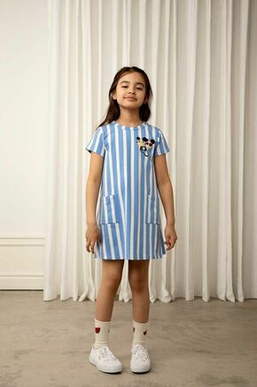 Otroška obleka Mini Rodini - modra. Otroški Obleka iz kolekcije Mini Rodini. Nabran model izdelan iz vzorčaste pletenine.