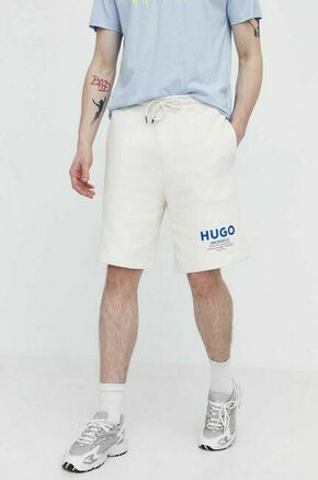 Bombažne kratke hlače Hugo Blue bež barva - bež. Kratke hlače iz kolekcije Hugo Blue. Model izdelan iz elastične pletenine za udobje in svobodo gibanja. Model iz izjemno udobne bombažne tkanine.