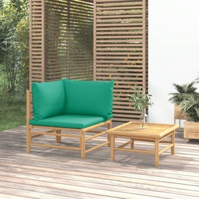 VidaXL Vrtna sedežna garnitura 2-delna z zelenimi blazinami bambus