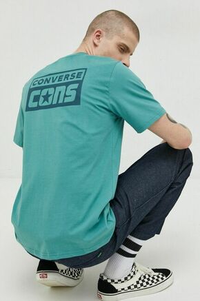 Bombažna kratka majica Converse turkizna barva - turkizna. Kratka majica iz kolekcije Converse. Model izdelan iz tanke