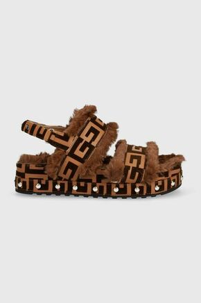Sandali Guess Vasya rjava barva - rjava. Sandali iz kolekcije Guess. Model izdelan iz kombinacije ekološkega usnja in tekstilnega materiala.