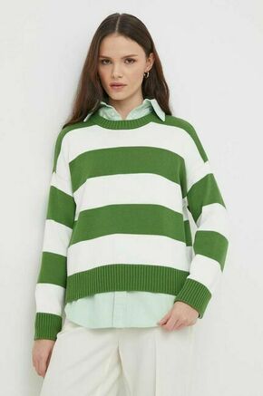 Bombažen pulover United Colors of Benetton zelena barva - zelena. Pulover iz kolekcije United Colors of Benetton. Model izdelan iz vzorčastega materiala. Model iz izjemno udobne bombažne tkanine.