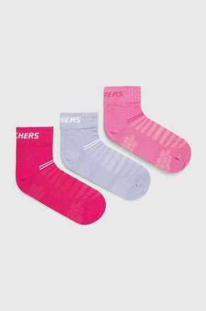 Nogavice Skechers 3-pack bela barva - roza. Kratke nogavice iz kolekcije Skechers. Model izdelan iz elastičnega materiala. V kompletu so trije pari.