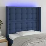 vidaXL LED posteljno vzglavje modro 83x16x118/128 cm blago