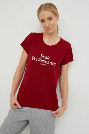 Bombažna kratka majica Peak Performance bordo barva - bordo. Kratka majica iz kolekcije Peak Performance. Model izdelan iz pletenine s potiskom.
