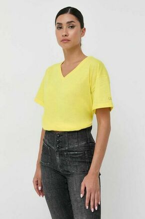 Bombažna kratka majica Liu Jo rumena barva - rumena. Kratka majica iz kolekcije Liu Jo. Model izdelan iz elastične pletenine. Visokokakovosten material