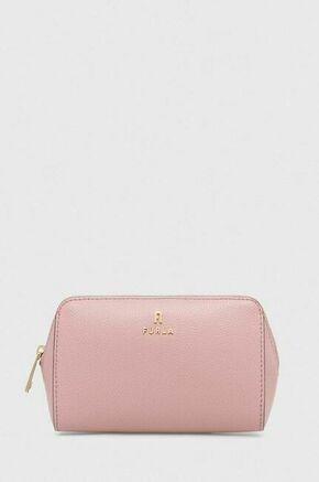 Usnjena kozmetična torbica Furla roza barva - roza. Kozmetična torbica iz kolekcije Furla. Model izdelan iz naravnega usnja.