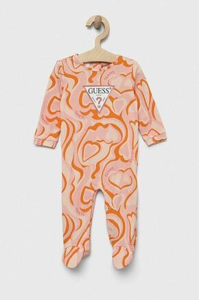 Otroške bombažne hlačke Guess - oranžna. Pajac za dojenčka iz kolekcije Guess. Model izdelan iz udobne pletenine. Prilagodljiv material