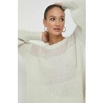 Volnen pulover BOSS ženski, bež barva - bež. Pulover iz kolekcije BOSS. Model izdelan iz tanke pletenine. Zaradi svoje visoke termoregulacijske sposobnosti vam volna pomaga ohranjati toploto, ko je hladno, in svežino, ko je toplo.