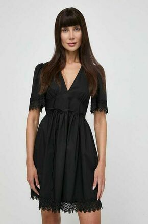 Obleka Twinset črna barva - črna. Obleka iz kolekcije Twinset. Model izdelan iz enobarvne tkanine. Model iz zračne tkanine z visoko vsebnostjo bombaža.