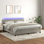 shumee Box spring postelja z vzmetnico LED svetlo siva 180x200cm žamet