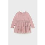 Obleka za dojenčka Mayoral roza barva - roza. Obleka za dojenčke iz kolekcije Mayoral. Nabran model, izdelan iz enobarvne tkanine.