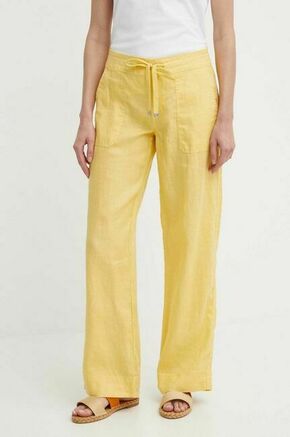 Lanene hlače Lauren Ralph Lauren rumena barva - rumena. Hlače iz kolekcije Lauren Ralph Lauren. Model izdelan iz enobarvne tkanine. Model iz tankega materiala je idealen za toplejše letne čase.