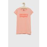 Levi's bombažna otroška majica - roza. T-shirt otrocih iz zbirke Levi's. Model narejen iz tanka, rahlo elastična tkanina.