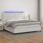 vidaXL Box spring postelja z vzmetnico LED bela 200x200cm umetno usnje