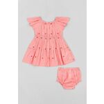 Otroška bombažna obleka zippy roza barva - roza. Otroški obleka iz kolekcije zippy. Nabran model, izdelan iz enobarvne tkanine.