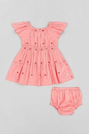 Otroška bombažna obleka zippy roza barva - roza. Otroški obleka iz kolekcije zippy. Nabran model