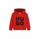 Otroški pulover HUGO rdeča barva, s kapuco - rdeča. Otroški pulover s kapuco iz kolekcije HUGO. Model izdelan iz pletenine s potiskom.
