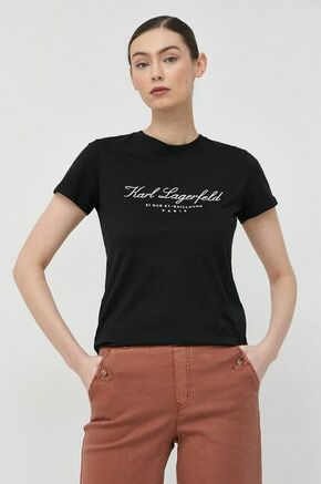 Bombažna kratka majica Karl Lagerfeld črna barva - črna. Kratka majica iz kolekcije Karl Lagerfeld. Model izdelan iz tanke