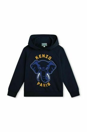 Otroški bombažen pulover Kenzo Kids s kapuco - modra. Otroški pulover s kapuco iz kolekcije Kenzo Kids