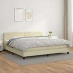 Greatstore Box spring postelja z vzmetnico krem 200x200 cm umetno usnje
