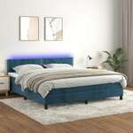 Greatstore Box spring postelja z vzmetnico LED temno modra 180x200cm žamet