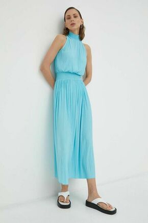 Obleka Samsoe Samsoe - modra. Obleka iz kolekcije Samsoe Samsoe. Model izdelan iz zelo elastične pletenine. Izdelek vsebuje reciklirana vlakna.