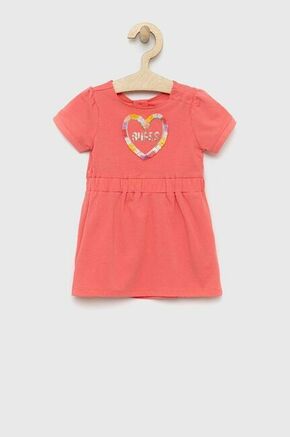Obleka za dojenčka Guess roza barva - roza. Obleka za dojenčke iz kolekcije Guess. Nabran model izdelan iz elastične pletenine.