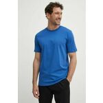 Bombažna kratka majica BOSS moška, črna barva, 50468347 - modra. Lahkotna kratka majica iz kolekcije BOSS, izdelana iz pletenine, prijetne na otip. Model iz izjemno udobne bombažne tkanine.