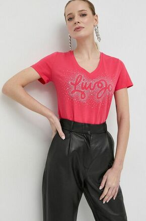 Bombažna kratka majica Liu Jo roza barva - roza. Kratka majica iz kolekcije Liu Jo. Model izdelan iz tanke