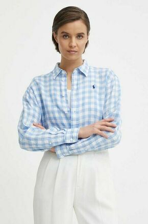 Lanena srajca Polo Ralph Lauren 211935130 - modra. Srajca iz kolekcije Polo Ralph Lauren