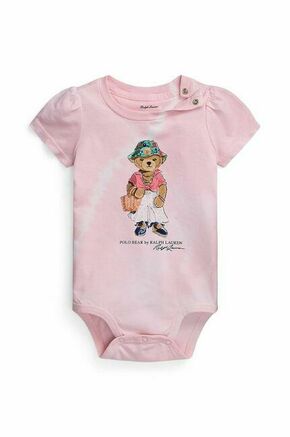 Bombažen body za dojenčka Polo Ralph Lauren - roza. Body za dojenčka iz kolekcije Polo Ralph Lauren. Model izdelan iz pletenine s potiskom.
