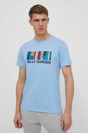 Bombažna kratka majica Helly Hansen moški - modra. Kratka majica iz kolekcije Helly Hansen