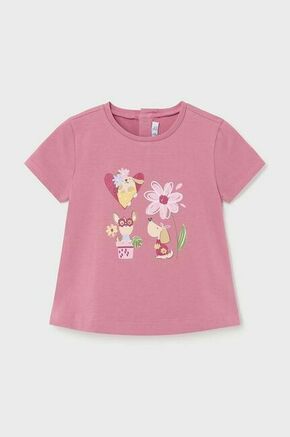 Kratka majica za dojenčka Mayoral roza barva - roza. Kratka majica za dojenčka iz kolekcije Mayoral. Model izdelan iz udobne pletenine.