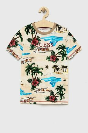 Otroška bombažna kratka majica Guess bež barva - bež. Otroške lahkotna kratka majica iz kolekcije Guess. Model izdelan iz tanke