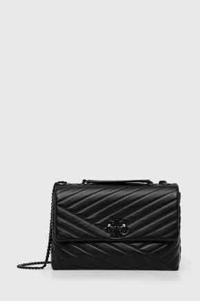 Usnjena torbica Tory Burch črna barva - črna. Srednje velika torbica iz kolekcije Tory Burch. Model na zapenjanje