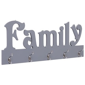 VidaXL Stenski obešalnik za plašče FAMILY siv 74x29