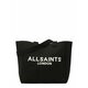 Torba AllSaints IZZY črna barva - črna. Velika nakupovalna torbica iz kolekcije AllSaints. Model brez zapenjanja, izdelan iz recikliranega sintetičnega materiala.