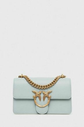 Usnjena torbica Pinko rjava barva - modra. Majhna torbica iz kolekcije Pinko. Model na zapenjanje