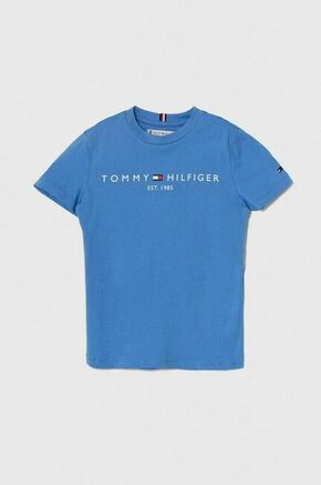 Otroška bombažna kratka majica Tommy Hilfiger - modra. Otroške lahkotna kratka majica iz kolekcije Tommy Hilfiger. Model izdelan iz visokokakovostnega materiala