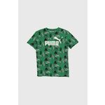 Otroška bombažna kratka majica Puma ESS+ MID 90s AOP B zelena barva - zelena. Otroška kratka majica iz kolekcije Puma, izdelana iz vzorčaste pletenine. Model iz zračne bombažne tkanine.