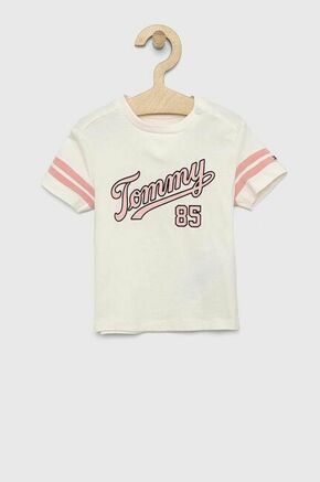 Kratka majica za dojenčka Tommy Hilfiger bež barva - bež. Kratka majica za dojenčka iz kolekcije Tommy Hilfiger. Model izdelan iz pletenine s potiskom.