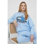Bombažen pulover Lacoste x Netflix ženski - modra. Pulover iz kolekcije Lacoste, izdelan iz tanke, rahlo elastične pletenine. Model iz izjemno udobne bombažne tkanine.