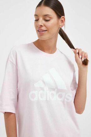 Bombažna kratka majica adidas roza barva - roza. Ohlapna kratka majica iz kolekcije adidas. Model izdelan iz tanke