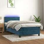 shumee Box spring postelja z vzmetnico LED temno modra 90x200 cm žamet