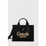 Torbica Coach črna barva - črna. Srednje velika nakupovalna torbica iz kolekcije Coach. Model na zapenjanje, izdelan iz tekstilnega materiala.